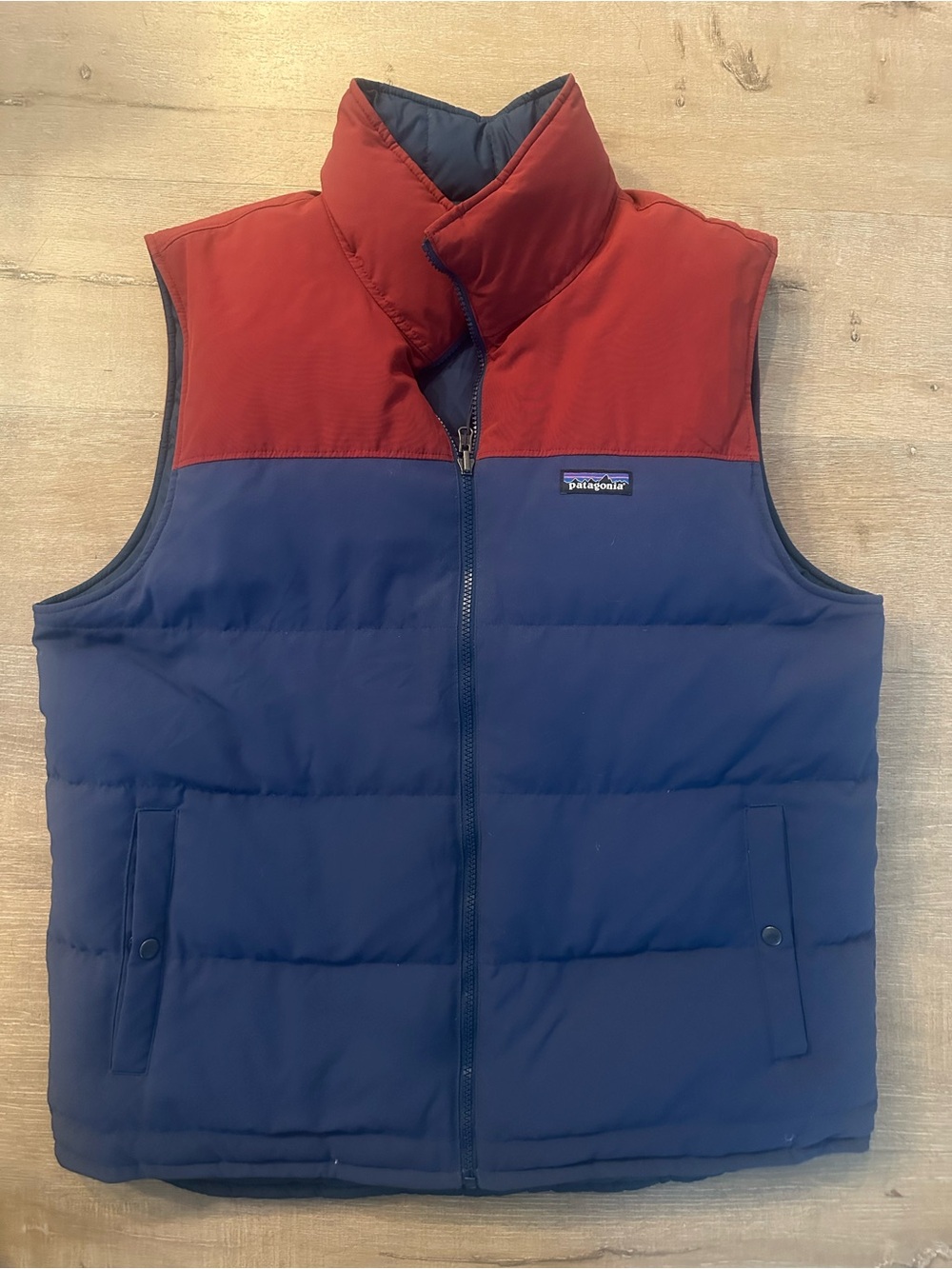 Men’s Patagonia Reversible Bivy Down Vest M Red Stone Blue water resistant RARE